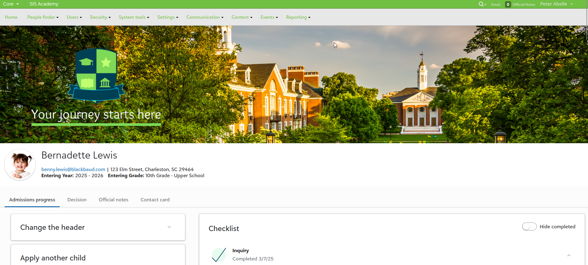 Admission Progress update